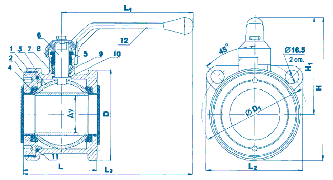Кран шаровой нержавеющий компактный КШЗк 16-100 Р-2 (межфланцевый)