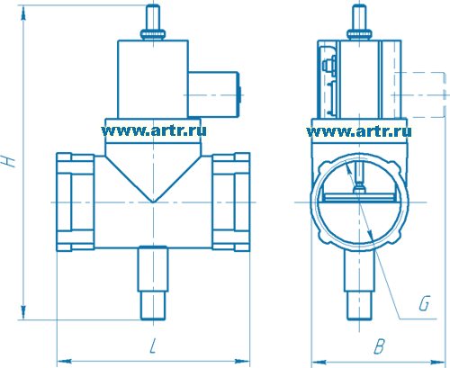 Присоединительные размеры клапана предохранительного запорного КЗГЭМ-У (Муфтовое подсоединение)