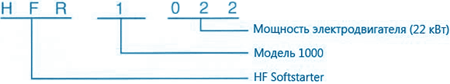 Пример обозначения устройства плавного пуска HFR1000