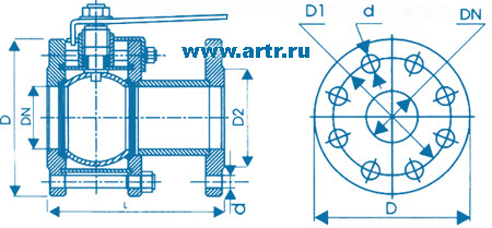 Кран шаровой 11с67п фланцевый